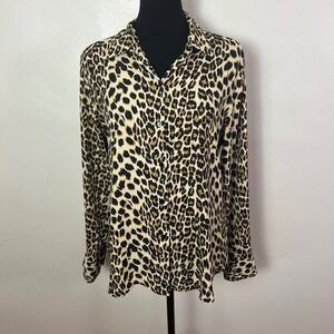 Cynthia Rowley Size L Leopard Print Button Down Long Sleeve Shirt